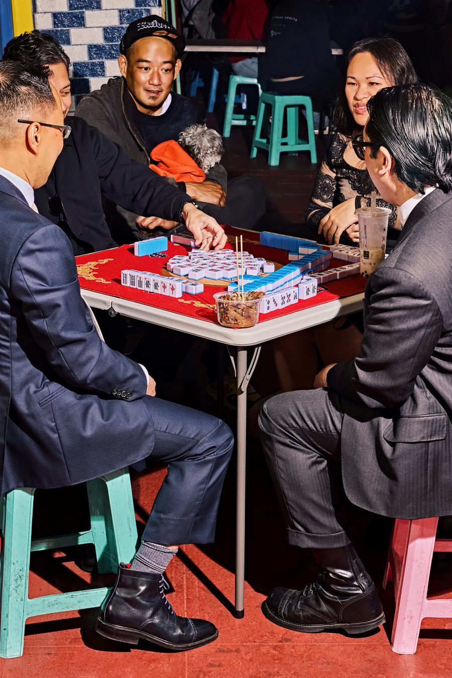 Community playing mahjong at DS Night Market